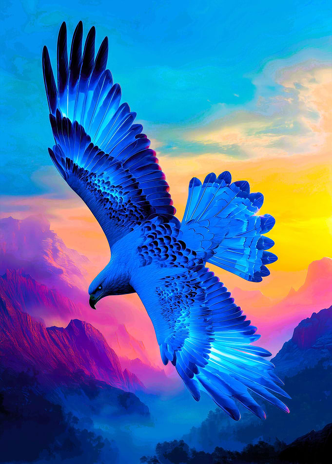 Blue Eagle Soaring Over Mountains