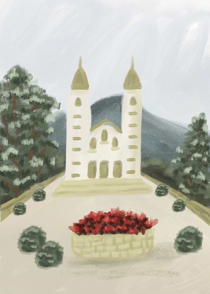 Church with Flower and Trees