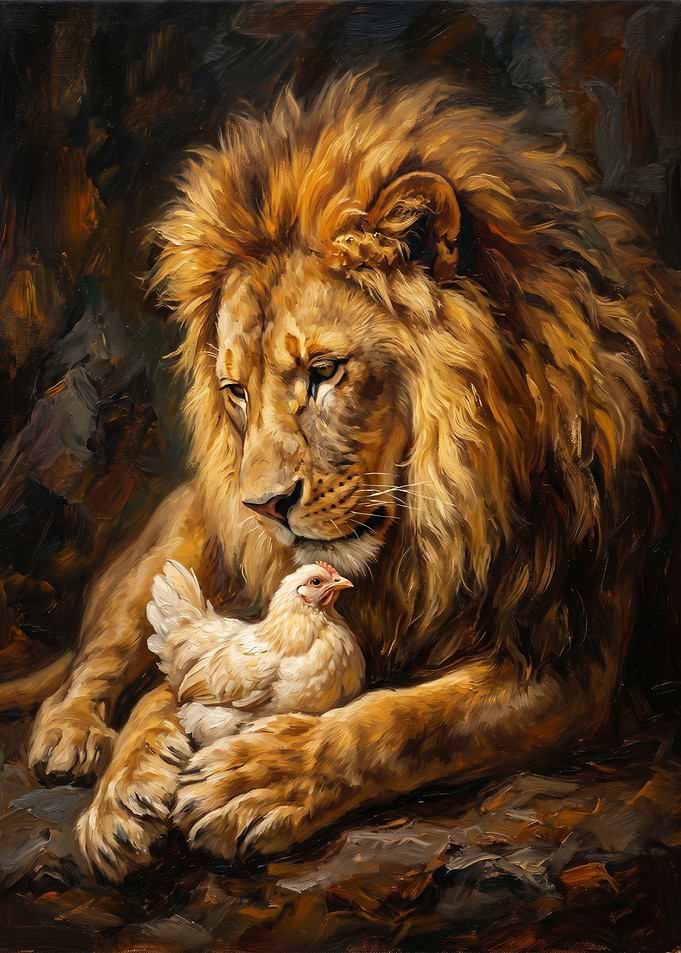Lion and Chicken Painting