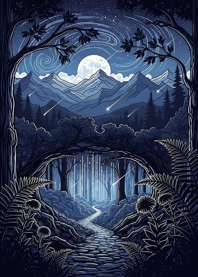 Enchanted Forest at Night Starry Night Poster