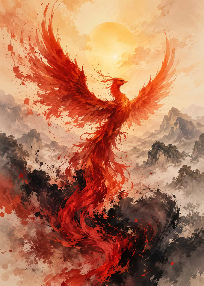 Phoenix Rising from Flames