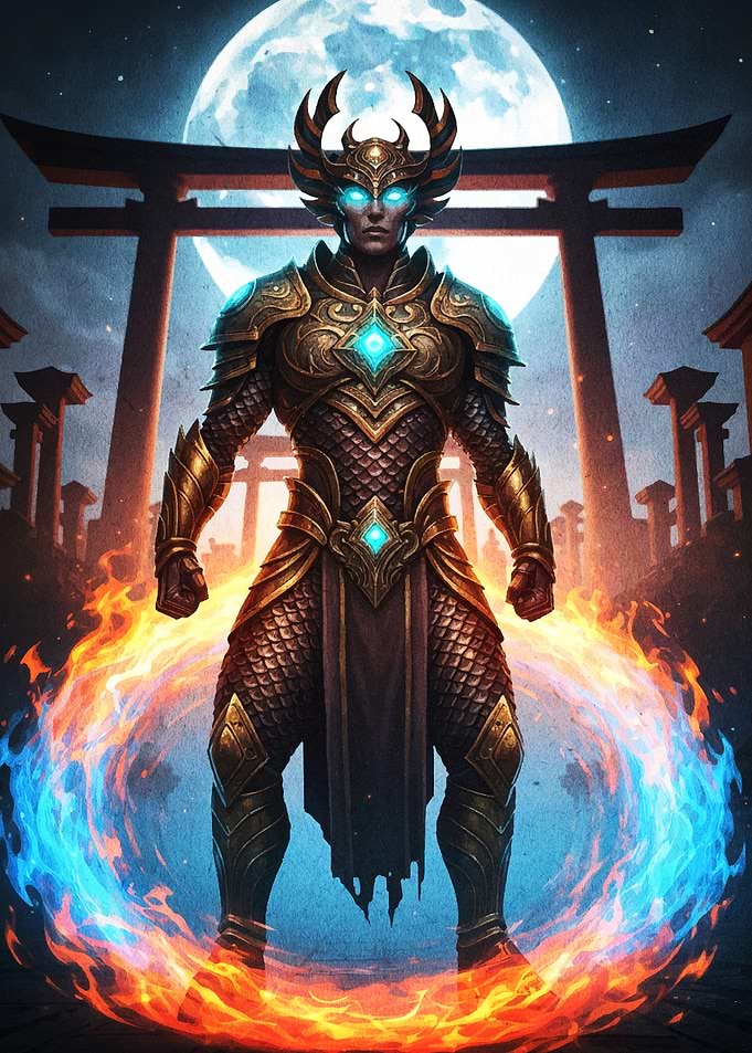 Warrior in Golden Armor with Fiery Aura