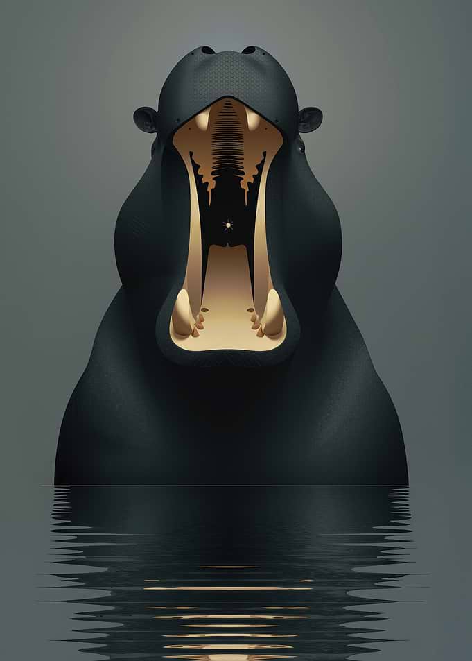 Stylized Hippo Roaring in Water