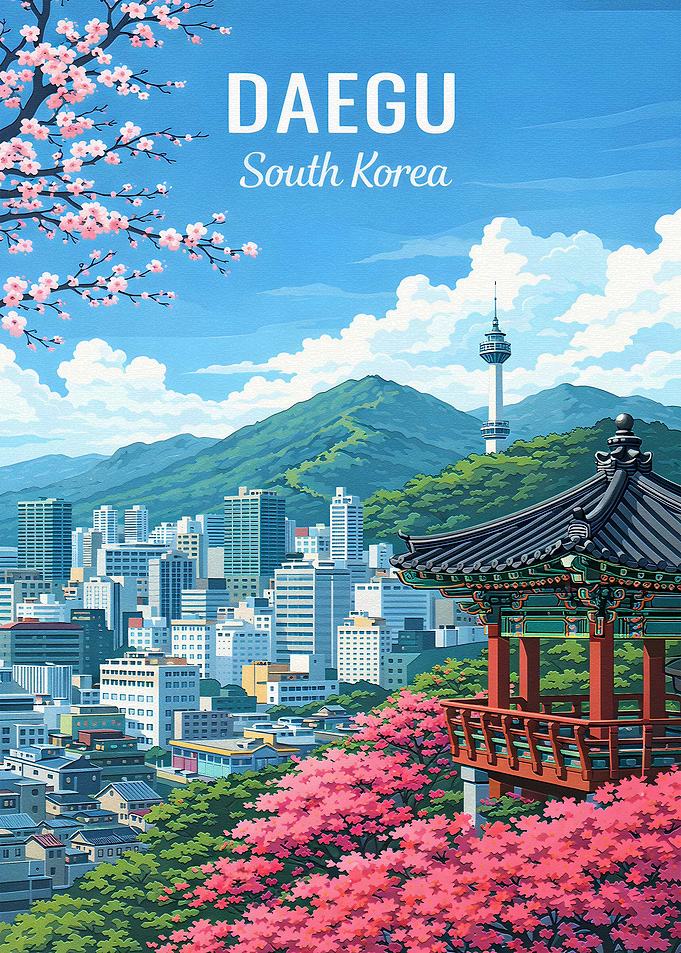 Daegu South Korea Cityscape with Pagoda