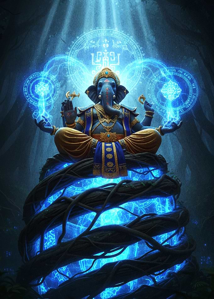 Ganesha Meditating with Blue Energy