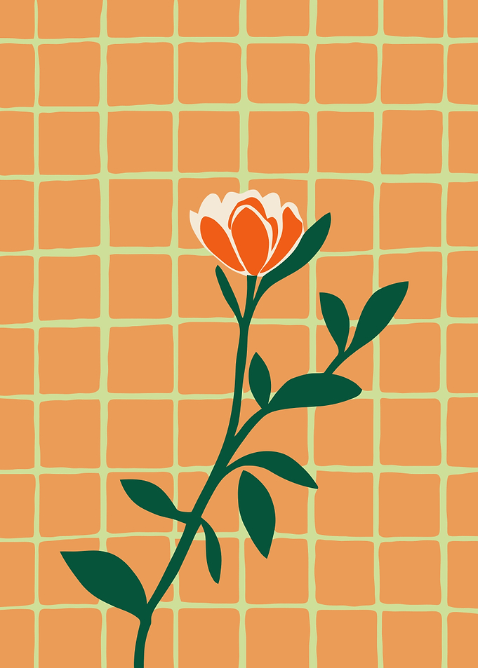Orange flower on a grid background