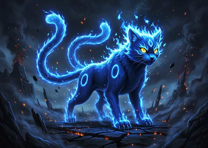 Fiery Blue Cat Creature