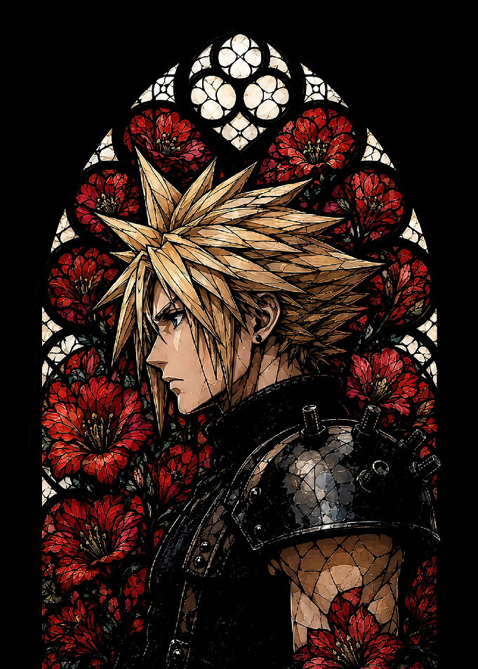 Cloud Strife Stained Glass Floral Art
