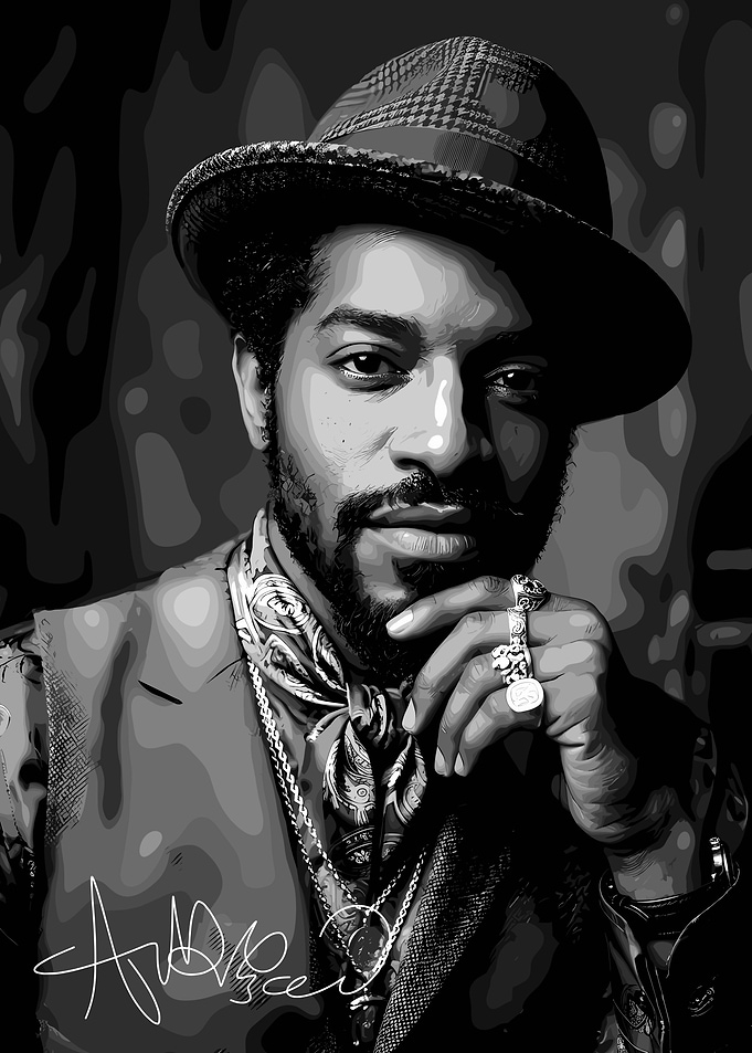 Andre 3000 Portrait with Hat and Jewelry