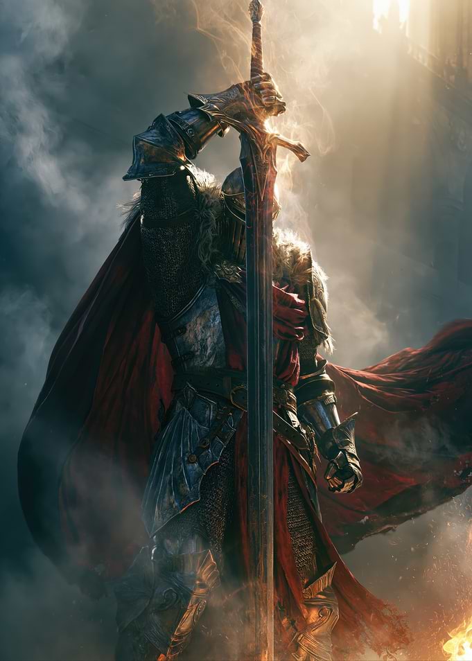 Knight Holding a Flaming Sword