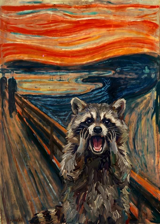 Raccoon Screaming in Edvard Munch's The Scream