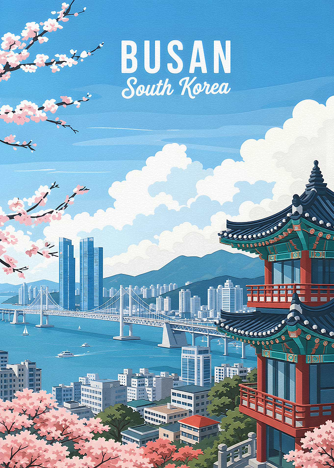 Busan South Korea Travel Poster