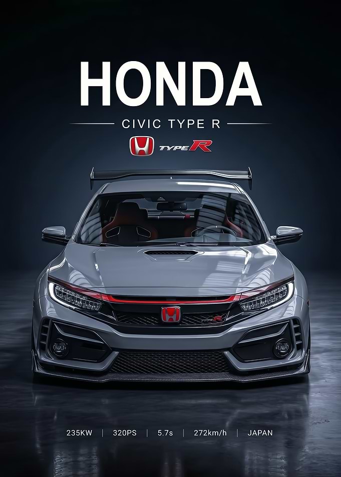 sleek front view Honda Civic Type R car poster
