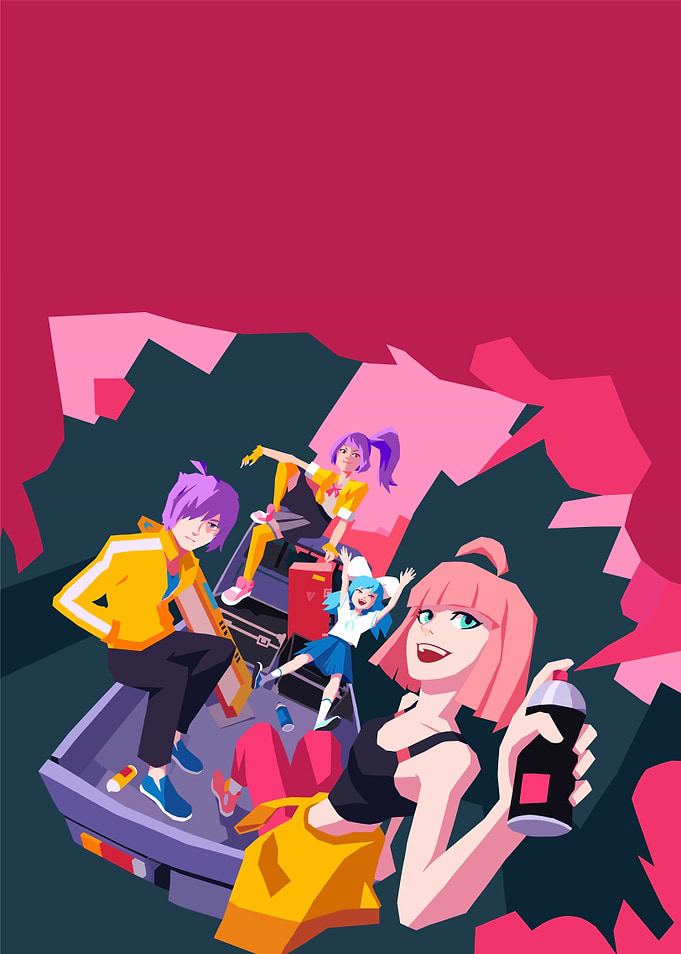 characters in a car with spray paint