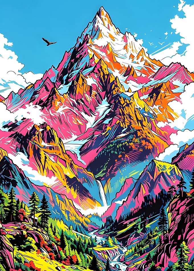 Vibrant Mountain Landscape with Eagle