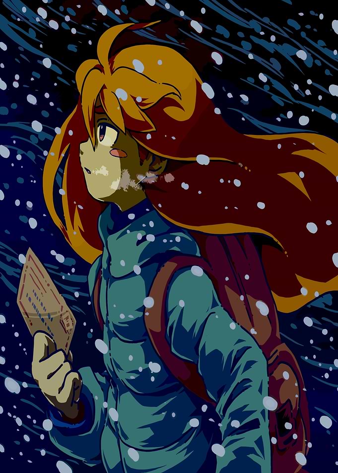 Girl in Snow Holding Letter