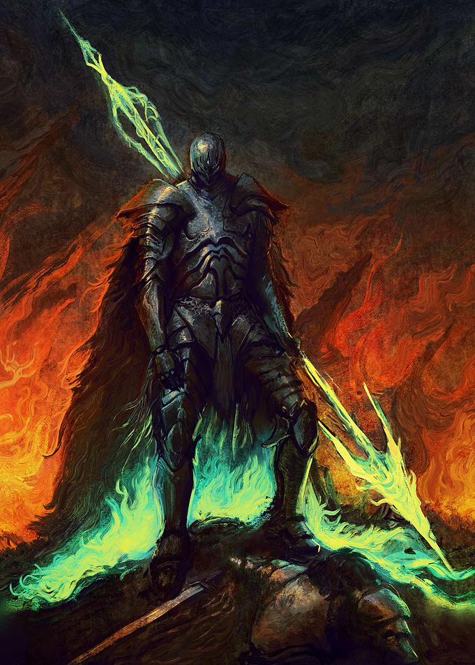 Dark Knight with Glowing Spear