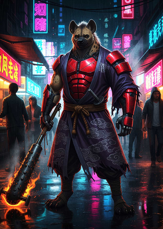 Hyena Samurai with Fiery Mace
