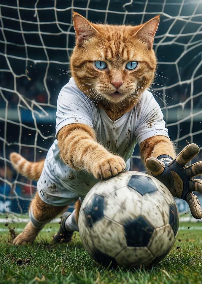 Cat Goalkeeper Saves Soccer Ball