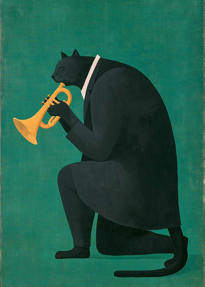 Jazz Black Cat Playing Trumpet