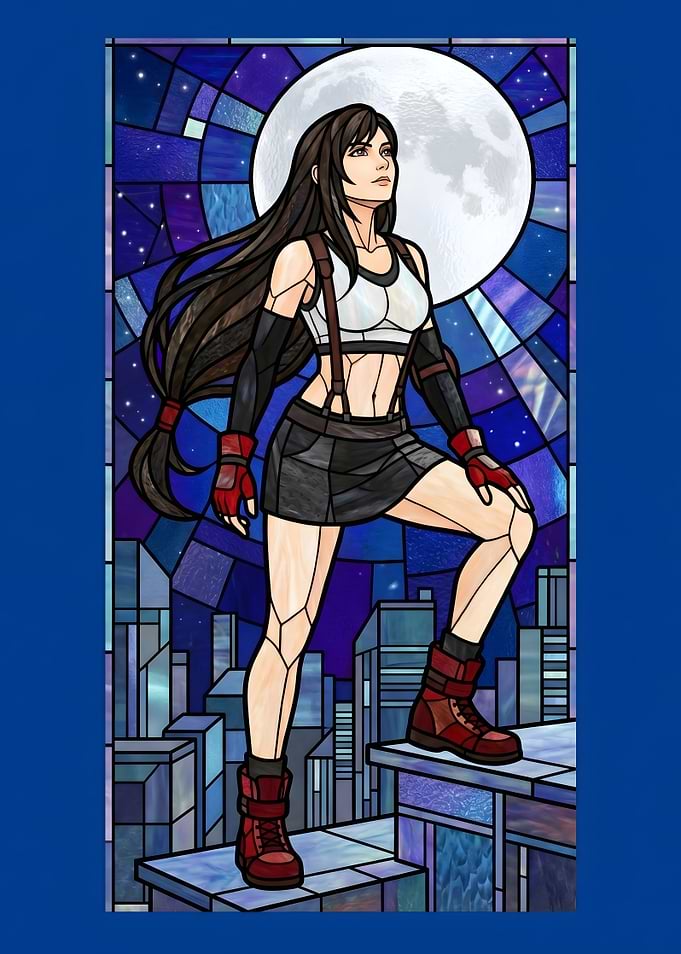 Tifa Lockhart Final Fantasy VII in Stained Glass Style