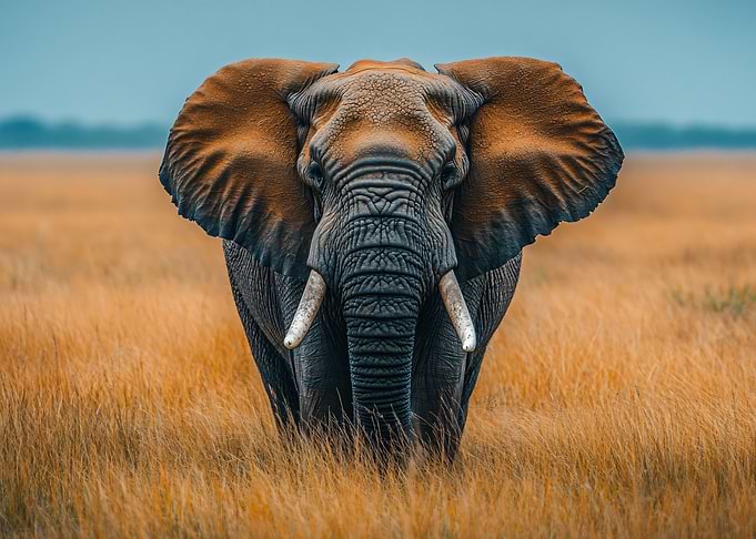 Majestic Elephant in Golden Grassland