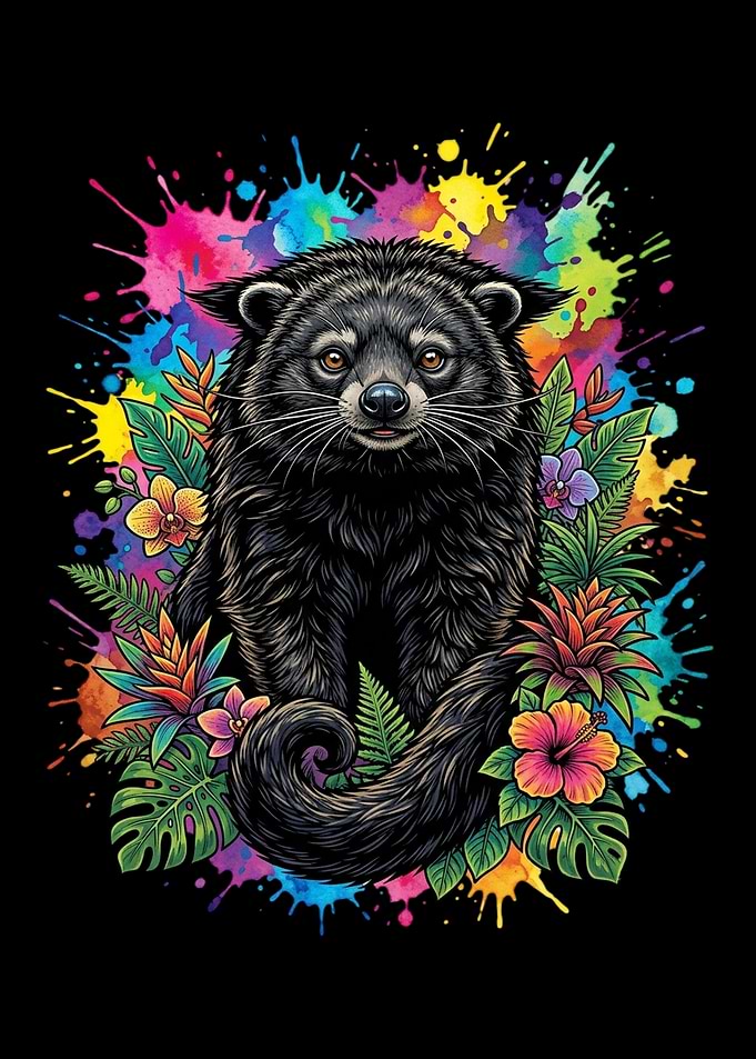 Binturong with Tropical Flowers