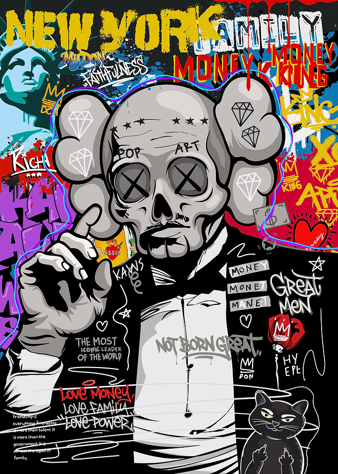 Graffiti Skull with New York and Money Themes