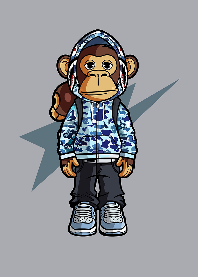 Cartoon Monkey in Camouflage Hoodie