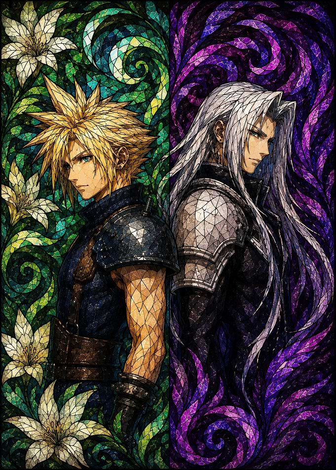 Cloud and Sephiroth Stained Glass Art