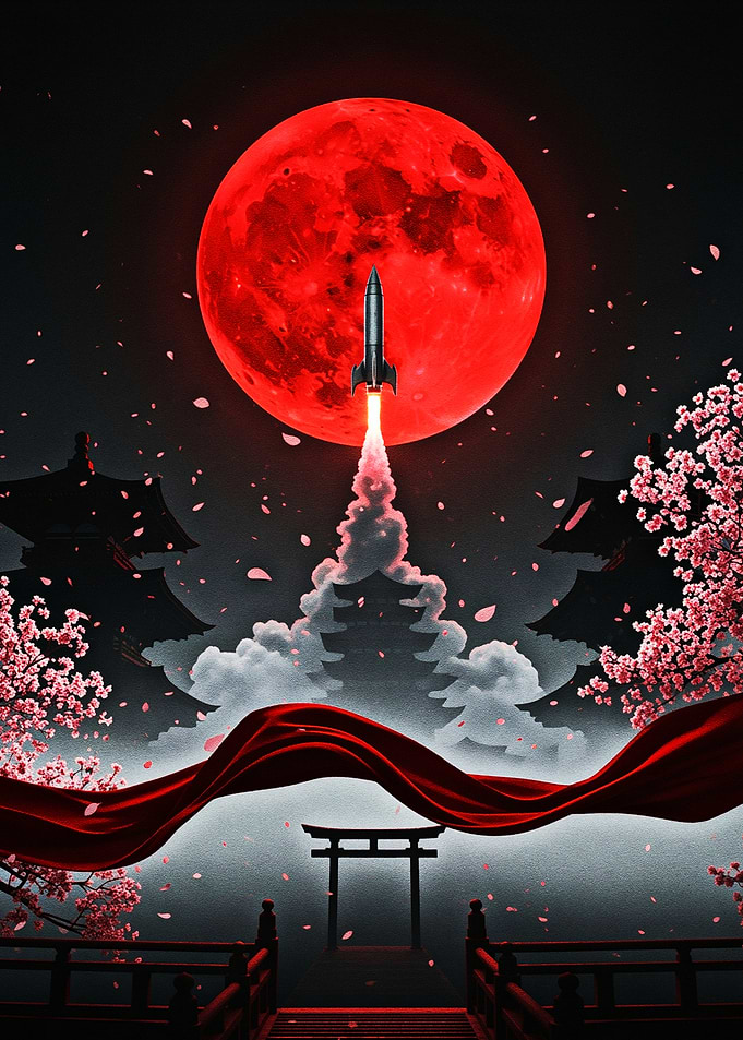 Rocket Launch Under Red Moon