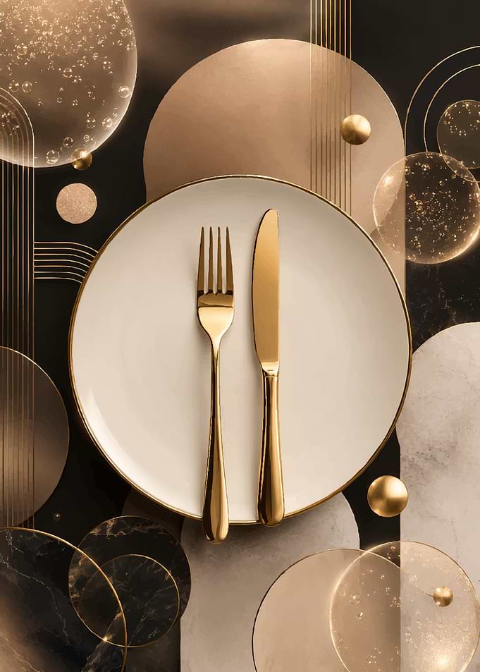 Elegant Gold Cutlery on a Plate
