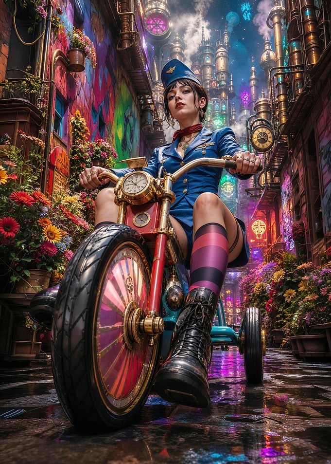 Steampunk Aviator on a Tricycle