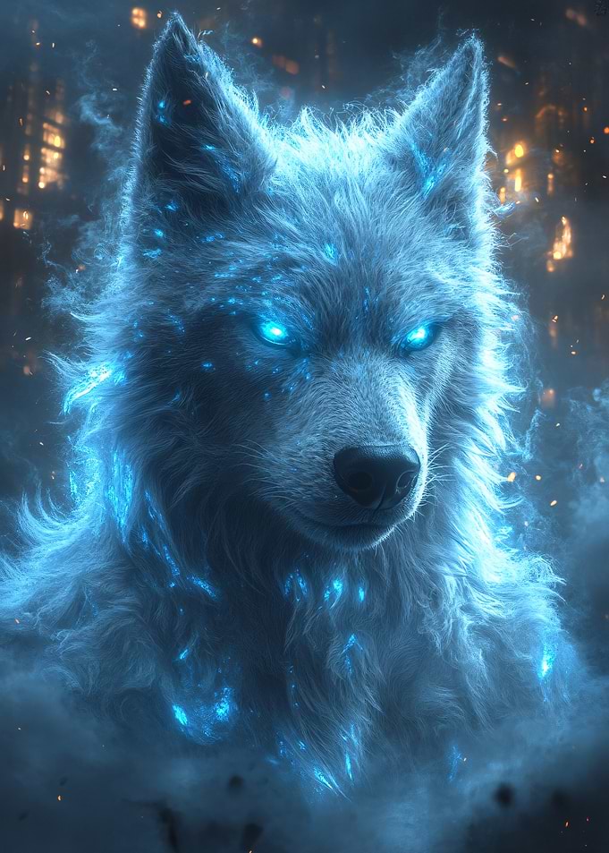 Glowing Blue Wolf Spirit