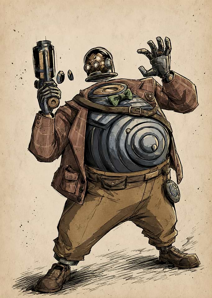 Steampunk Robot Character with Gun