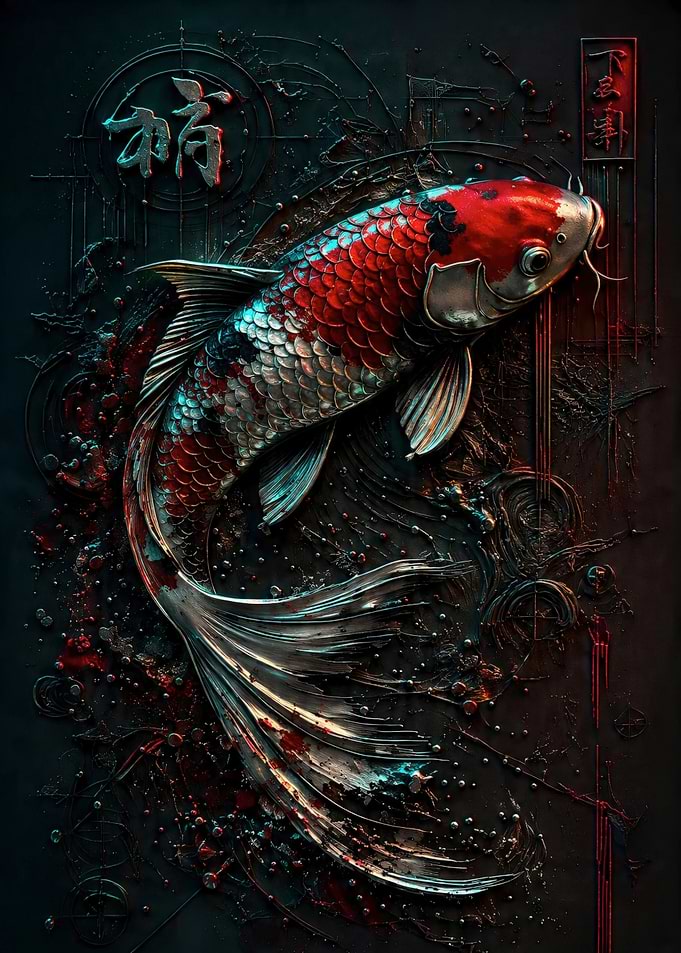 Koi Fish with Japanese Symbols