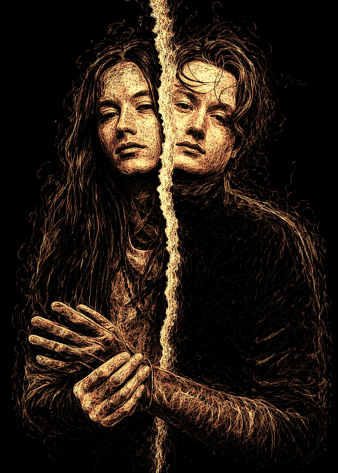 Split Portrait of Two Young People