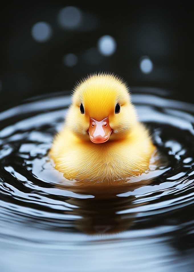 Adorable Yellow Duckling Swimming
