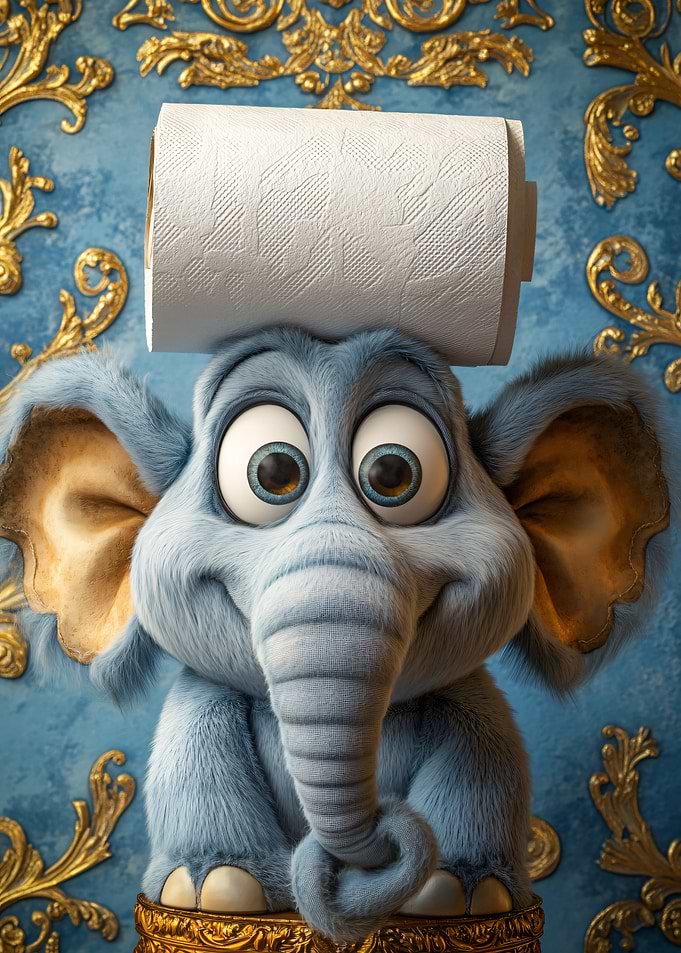 Cute cartoon elephant with toilet paper
