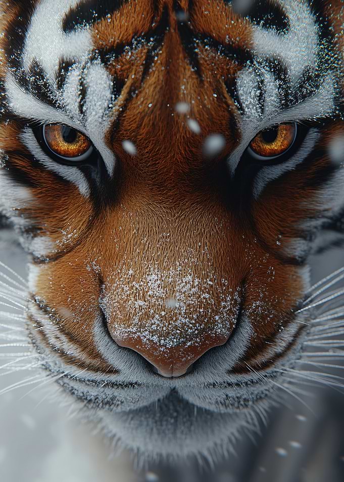 Close-up of a Tiger in Snow