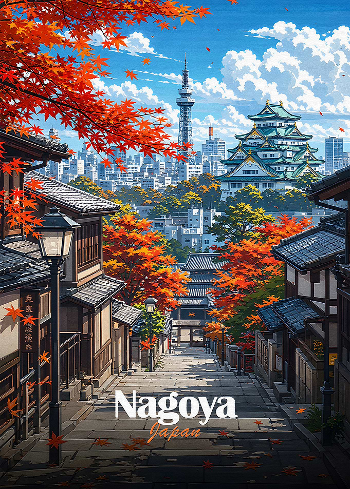 Nagoya Cityscape with Castle and Tower