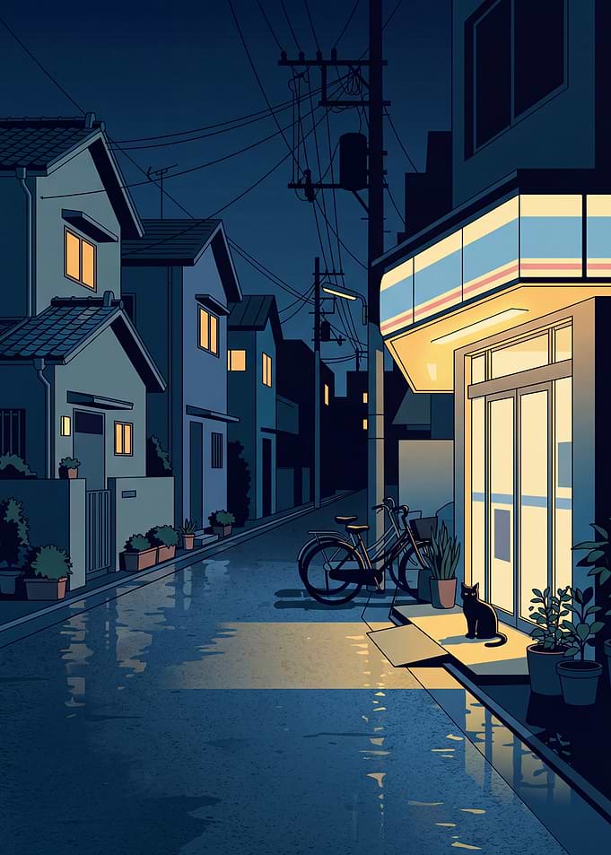 Nighttime Japanese Street Scene