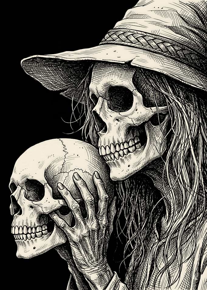 Skeleton Witch Holding a Skull