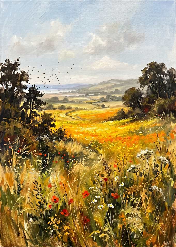Vibrant Meadow Landscape Painting