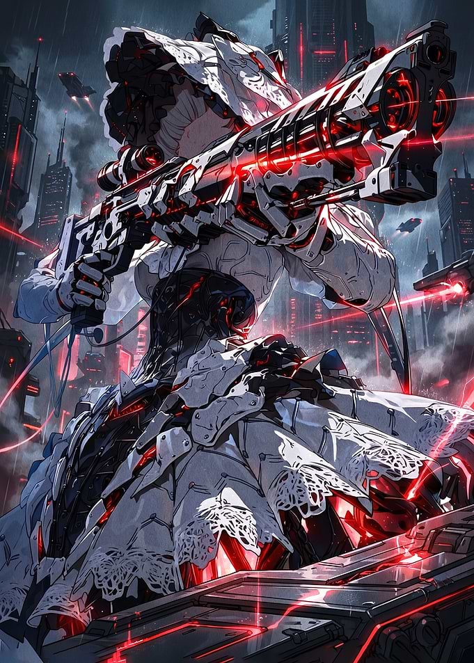 Cyberpunk Maid with Sci-Fi Rifle