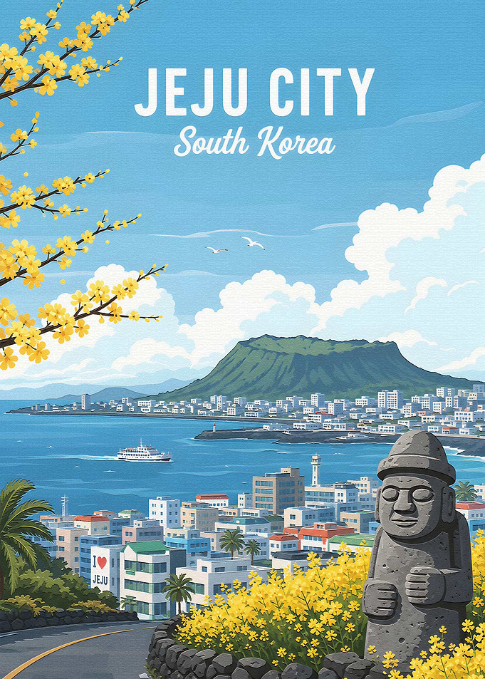 Jeju City South Korea Travel Poster