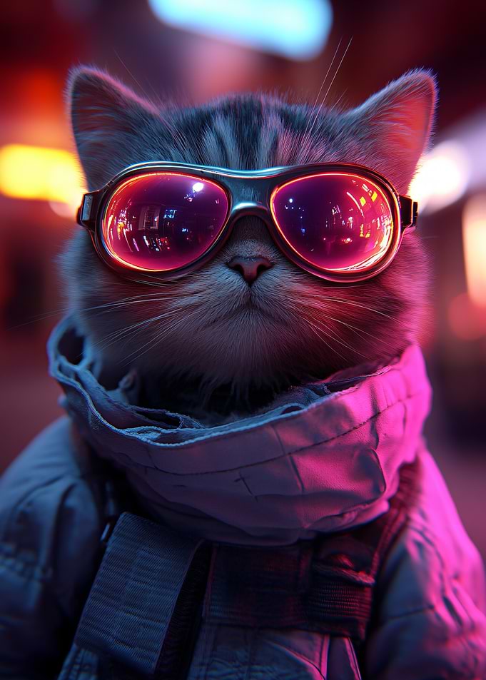 Cat Wearing Goggles in Neon City
