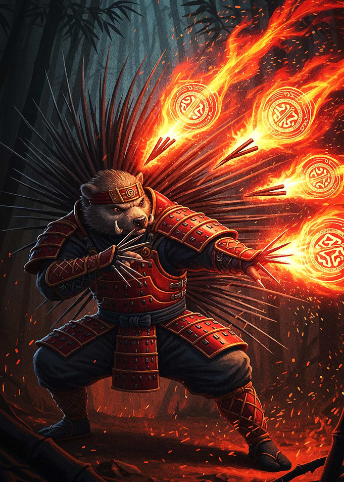Samurai Hedgehog Warrior with Fire Magic