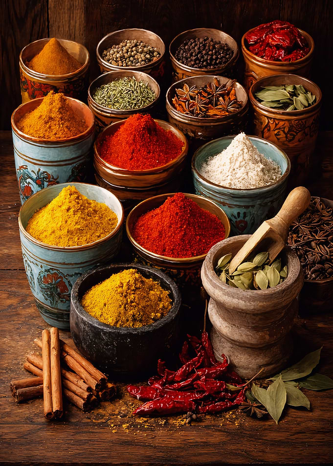 Assortment of Spices in Bowls