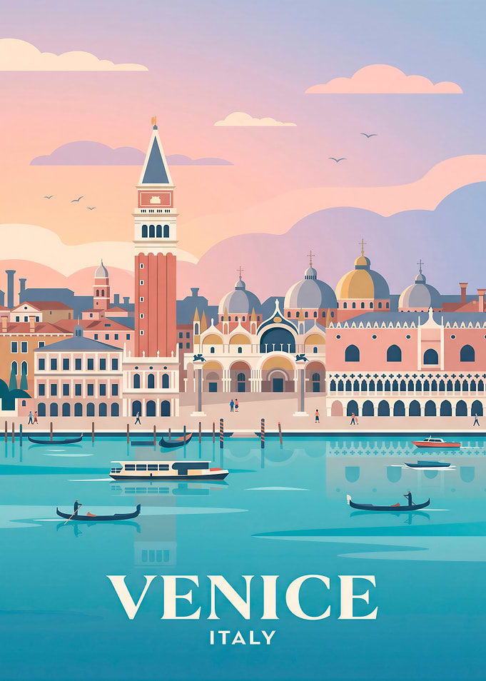 Venice Italy Skyline with Gondolas